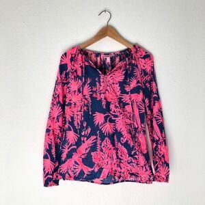 Lilly Pulitzer Willa Tunic Top Size Small Indigo Night Caw Rayon
